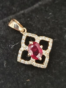 Zertifizierter 18k Gold natürlicher roter Rubin echter Diamant Anhänger OHNE Kette 18036 - Bild 1 von 4
