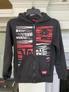 Vans Sweatshirt Hoodie Full Zip Black Boys Size Small 12 Years Good Condition - Picture 1 of 8
