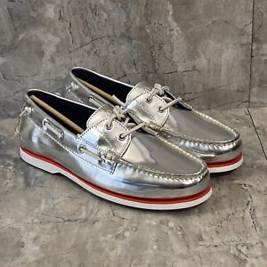🔥Polo Ralph Lauren Merton Silver Metallic Boat Shoes Men's Size 11.