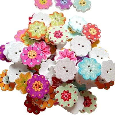 50pcs Mixed  2 Holes Wooden Buttons Sewing Kids Craft Scrapbooking DIY - Image 1 of 4