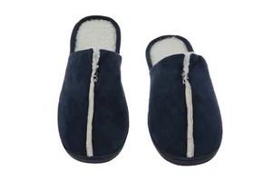 Slip-On Memory Foam House Slippers, Size 7-8, Faux Lamb Wool Fleece, Navy Blue - Picture 1 of 4