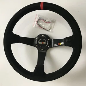 350mm Suede Leather Deep Dish Ralliart Steering Wheel Fit for MOMO hub OMP Hub - Picture 1 of 6