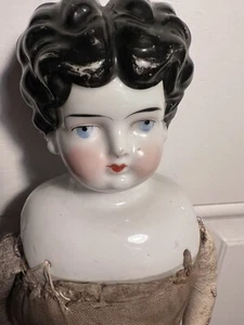 Große antike deutsche 18 Zoll glasierte Flat Top China 5 Schulter Kopf Dame Puppe B4 - Bild 1 von 12