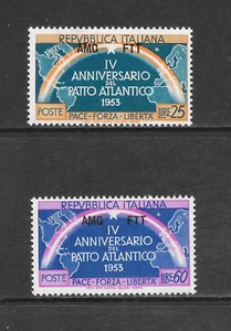 TRIESTE SCOTT 184 - 185 MLH SET - 1953 ITALIAN ISSUE WITH AMG - FTT OVPT - Picture 1 of 2