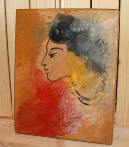 Vintage handbemalte Öl/Holzkiste Expressionist Portrait - Bild 1 von 9