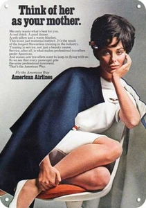 1968 AMERICAN AIRLINES Sexy Stewardess Mother DECORATIVE REPLICA METAL SIGN - Picture 1 of 1