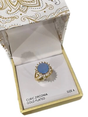 Anillo de Cóctel CHARTER CLUB Plato Dorado Pavé Cristal Halo Azul Talla 6 Nuevo Con Caja Foto 1 de 4