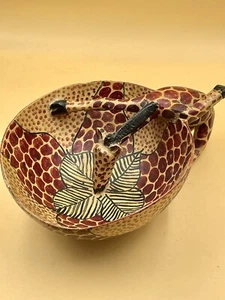 Large African Folk Art Handcrafted Wooden "Drinking Giraffe" Decorative Bowl - Picture 1 of 9