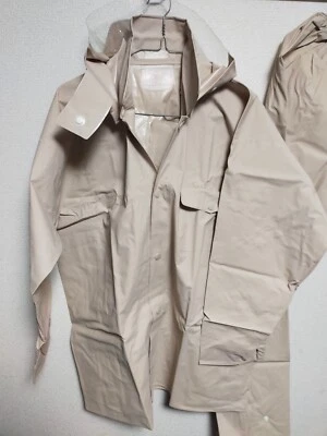 Retro beige PVC rainsuits set jacket and pants made in Japan vinyl raincoat - Image 1 of 4