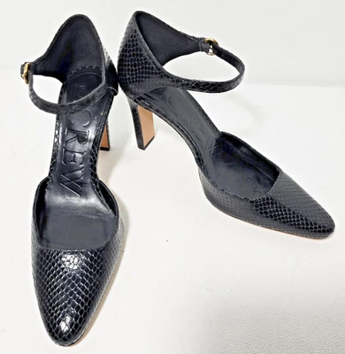 J. CREW Jules Pumps in Snake Embossed Leather Black Made In Spain Sz 9 - Image 1 of 4