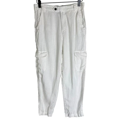 Rachel Roy White 100% Linen High Rise Cargo Pants Elastic Waist Travel Beach S - Image 1 of 4