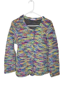 Kaily K Multicolor Button Down Strick Jacke, Hippie, Regenbogen, Large, Artsy - Bild 1 von 12