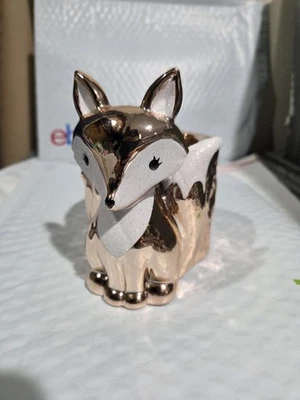 BATH & BODY WORKS FOX SOAP HOLDER GLITTERY GOLD BRONZE TREE STUMP - Image 1 of 4