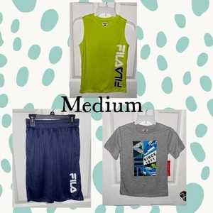 Boys (3pc) Fila Lime Tank-Top, Gray T-Shirt & Navy Shorts Set Sz/ Medium (10) - Picture 1 of 9