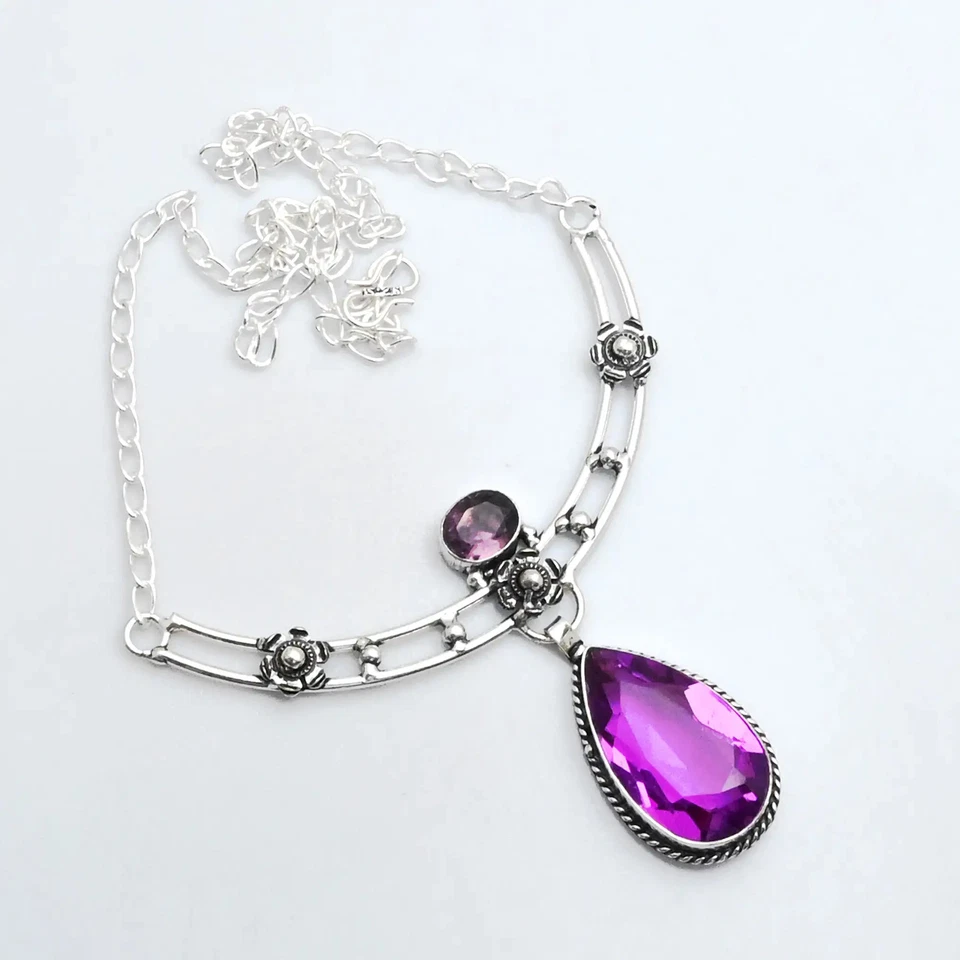 Colar feminino de pedra preciosa de ametista étnica feito à mão 36 gms AN 14410 - Imagem 1 de 1