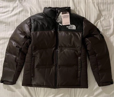 二手 The North Face 皮革 Nuptse 羽绒服外套 男式 100 码 非常罕见 — 第 1/4 张图片