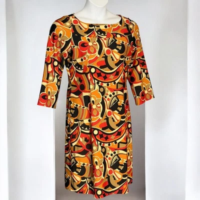Vestido Jude Connally Cambio Geométrico Talla L Mod Elastizado Naranja Negro Años 70 Ambiente Retro Foto 1 de 4