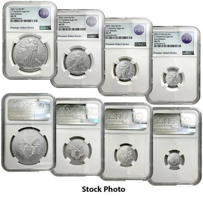 2023 Silver Eagle T-1 FIJI Fractional 4-Coin Set - ER - NGC MS70 – Beautiful! - Image 1 of 3