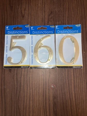 4 Inch Hillman Weather Resist Gold Brass Screw-On Numbers 5 6 0 - Image 1 of 4