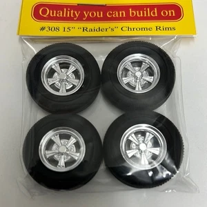 Pegasus 1/24 Rim & Tire Set 308 15" Raider's Chrome (4) - Picture 1 of 3