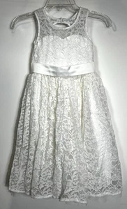 Flower girl or dressy dress girls 6T ivory Lace key hole back-4 layers satin bow - Picture 1 of 9