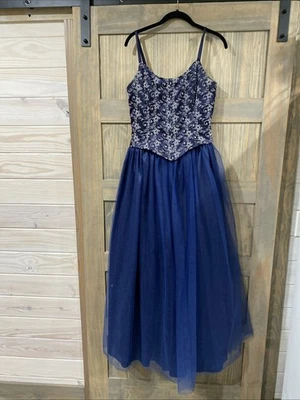 Jessica McClintock Blue Silver Corset Tulle Princess Gown Dress Size 7/8 - Image 1 of 4