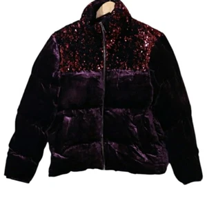 Maeve Anthropologie Neu mit Etikett Burgunderrot Pailletten Samt Puffer Mantel XS Statement - Bild 1 von 16