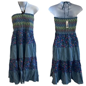 Chaudry KC Dress Women Medium Midi Tiered Floral Smocked Halter Cottage Boho New - Picture 1 of 16