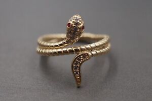 Snake Ring Red Garnet & White CZ Band Ring 14K Solid Yellow Gold Plated Silver