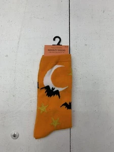 Halloween Novelty Crew Socks Orange Bat Print Size 4-10 - Picture 1 of 3