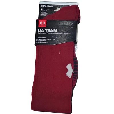 Under Armour Mens Socks 4-8.5 Crew UA Team Cardinal 1 Pack Women 7-10.5 - Image 1 of 4