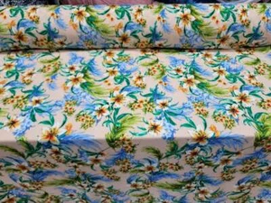 Fabric Sold By The Yard Rayon Challis Textured Floral Flowers Tropical Hawaiian - Picture 1 of 5