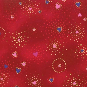 Laurel Burch Basics HEARTS on Red Metallic Fabric By the FQ - 1/4 YD - Picture 1 of 12