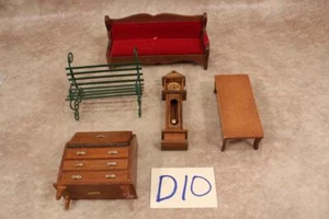 D10B VINTAGE LOT OF DOLLHOUSE FURNITURE BENCH GRANDFATHER CLOCK TABLE COUCH - Picture 1 of 1