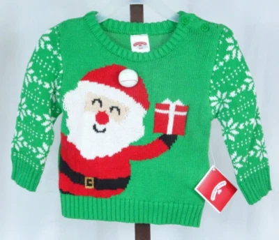 Baby Boy Holiday Time Green Santa Long Sleeve Pullover Sweater Size 12 Mo NEW - Image 1 of 3