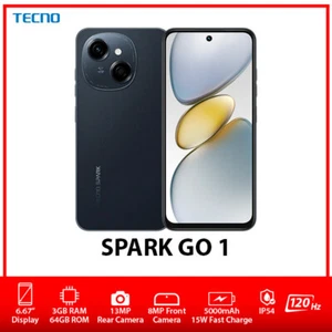 NEW TECNO Spark Go 1 Dual SIM Unlocked Android Mobile Phone AU – Black/3GB+64GB - Picture 1 of 4