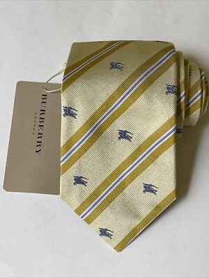 NUEVA Corbata Burberry Rayas Amarillas Hombre 100% Seda Auténtica Italia 3.5" 0350404 Foto 1 de 4