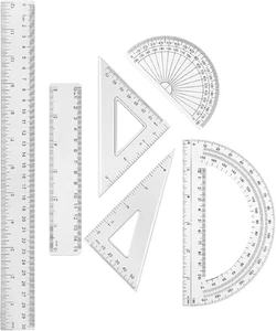 6 Pcs Plastic Clear Math Set Includes Protractor Triangle Rulers 12 Inch 6 Inch  - Picture 1 of 7
