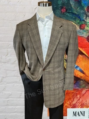 Casaco esportivo xadrez vintage Mani by Armani 42L dourado oliva bronzeado lã virgem italiana - Imagem 1 de 4