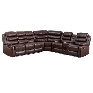 Pemberly Row Faux Leather Living Room Set Modern Reclining Sectional Sofa Brown - Picture 1 of 9