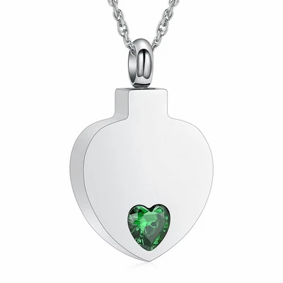 Collar con colgante de urna de corazón de piedra de nacimiento para cenizas joyas conmemorativas Foto 1 de 4