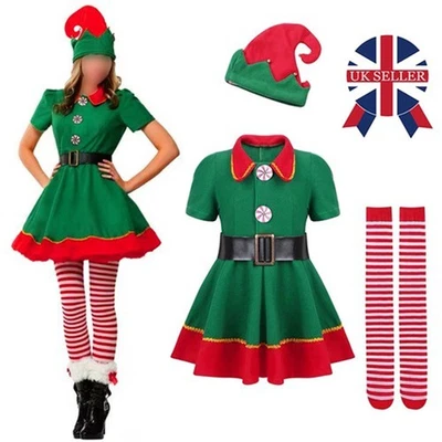 Womens Ladies Girls Elf Costume Christmas-Fancy Dress Xmas Santa Helper Outfits