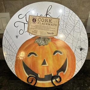 BENSON MILLS TRICK-or-TREAT JACK-o'-LANTERN PUMPKIN CORK PLACEMATS ~ SET of 4 - Picture 1 of 4