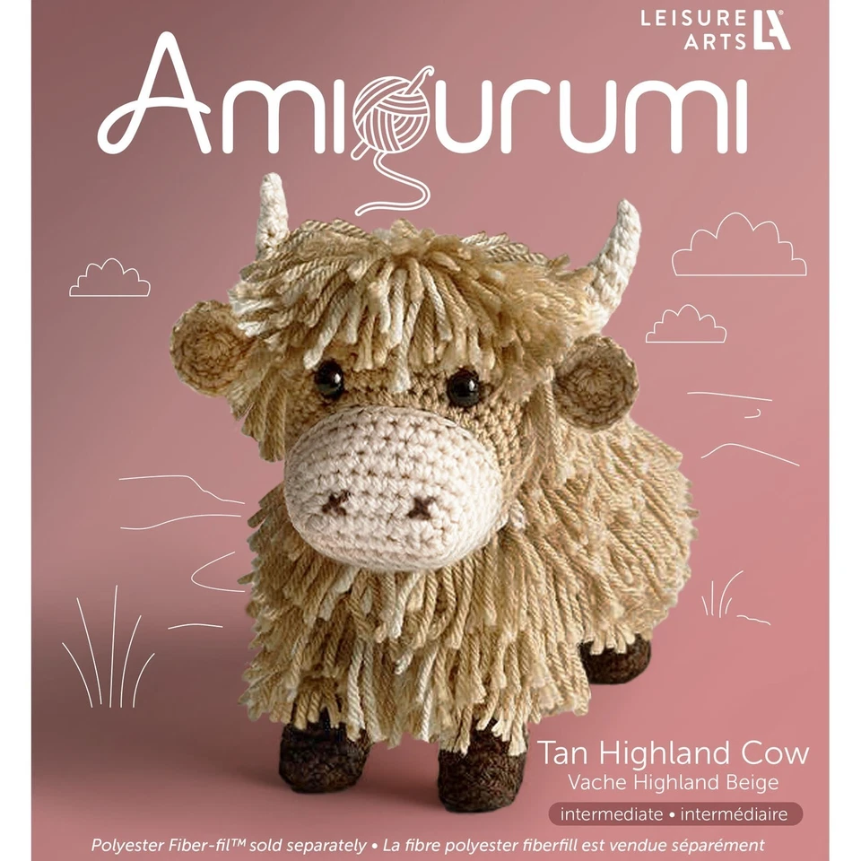 AMIGURUMI Tan Highland Cow Crochet Kit includes Yarn, Instructions, Hook 8" Tall - Image 1 of 1