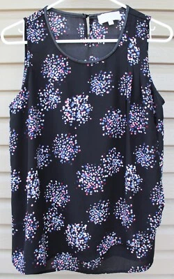 Top Joan Vass New York negro con lunares multicolores sin mangas ropa profesional para mujer S Foto 1 de 4
