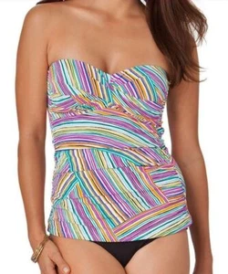 ANNE COLE Rainbow Striped Twist Bandeau Control 2pc Tankini Swimsuit Womens S M - Picture 1 of 12
