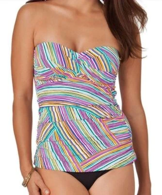 Traje de baño Tankini ANNE COLE Rainbow Rayas Twist Bandeau Control 2 piezas para mujer S M Foto 1 de 4
