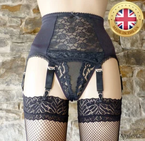 6 Strap Luxury Lace Panel Suspender Belt Black (Garter Belt) NYLONZ UK - Picture 1 of 4