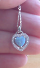 Sterling Silver Blue Opal Lab Created Heart Pendant And Chain Opal Necklace Uk