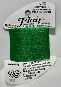 Rainbow Gallery "Flair" nylon stretchable tubular ribbon 10 yds F534 green - Picture 1 of 1